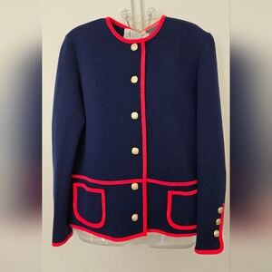 Vintage Penny's Wool Navy Blue Women's Jacket with Red Trim EUC